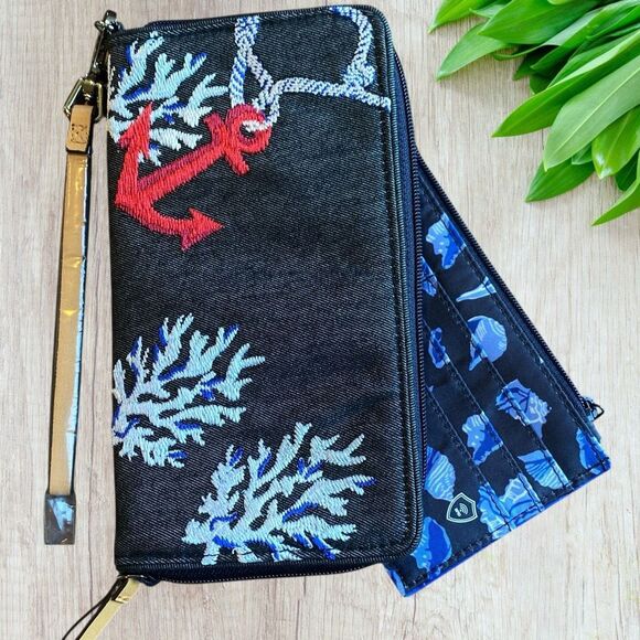 VERA BRADLEY RFID Blue Denim Beach Wristlet Wallet Shore Thing - Picture 4 of 11
